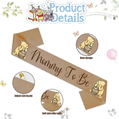 Winnie Baby Shower Sash Mom to Be Sash and Dad to Be Pin Flower Crown for Gender Reveals Party Baby Shower Party Favors Decorations for Boys and Girls Pregnancy Props Gift, Standard, Brown