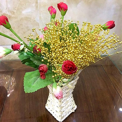 XINHUIDALSQ 100Pcs Pearl Bouquet Party Decoration Pearl String Beaded Garland – 4mm Beads Garlands for Christmas Decoration Wedding Party Decoration, Christmas Floral Picks(Gold)