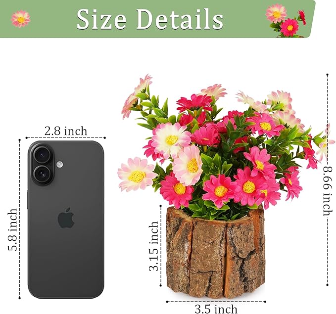 Artificial Flowers Fake Silk Hornwort Flower in Planters Flower Vase Small Rustic Potted Flower Arrangements Artificial for Home Outdoors Tabletop Decor Set of 2 (Pink1)
