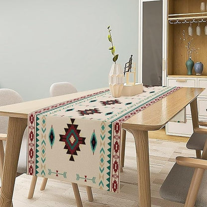 Aztec Table Runner Southwestern Native Vintage Geometric Pattern Table Runner Retro Country Table Dinner Decoration 13x120 Inch