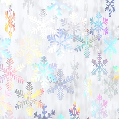 Iridescent-Holographic Snowflake-Snow Christmas Party-Decorations Garland - 6pcs Winter Girl Frozen Birthday New Year Hanging Decoration Streamers Banner, Wonderland Party Supplies Decor Panduola