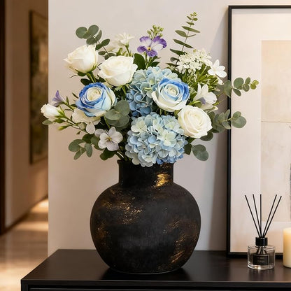 Ceramic Rustic Farmhouse Vase | 6 Inch Pottery Decorative Flower for Home Decor | Boho Vase | Terracotta for Table, Living Room, Bathroom Decoration, Shelf Decor, Mantel, Bronze