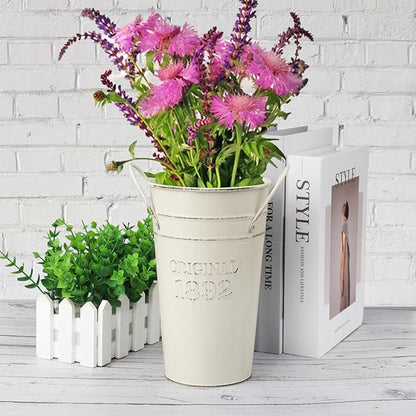 5 PCS 8 Inch Tall Rustic Galvanized Flower Vases, Farmhouse French Buckets for Beautiful Floral Arrangements, Home Decor or Weddings and Events