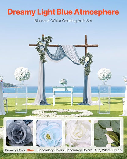VEVOR Artificial Wedding Arch Flowers Kit, Blue Wedding Arch Flowers with Drapes Kit -2 Pcs Floral Arrangement, 2 Pcs Sheer Drapes, for Ceremony Bouquets Reception Backdrop Decoration（No Include Wood