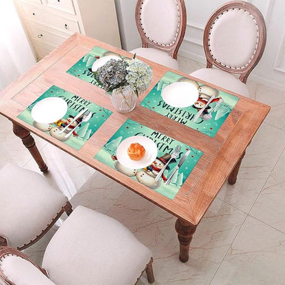 PVC Placemats Set of 1 Wipeable Table Mats Washable Heat Resistant Non Slip Vinyl Dining Table Mat for Kitchen Indoor Outdoor Patio Farmhouse Place Mats Christmas Snowman Beer Decorative