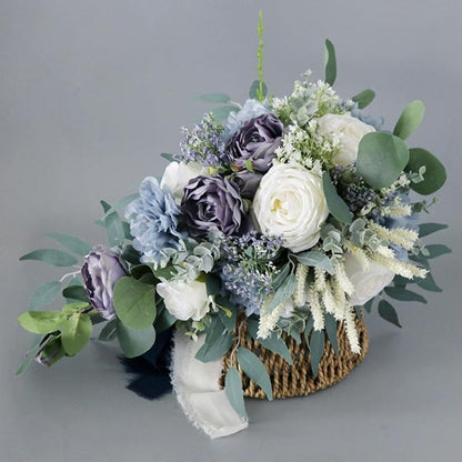 Bridal Bouquets for Bride, Haze Blue Wedding Bouquets for Bride Artificial Roses Flowers Waterfall Bridal Bouquet Cascading Wedding Bouquet for Wedding Party Bridal Shower Decoration