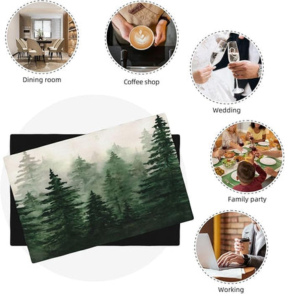 Watercolor Forest Placemats Set of 6,Spring and Summer Kitchen Living Room Table Decor Dinner Mat 12x18 Inch 6 PCS, Style-7