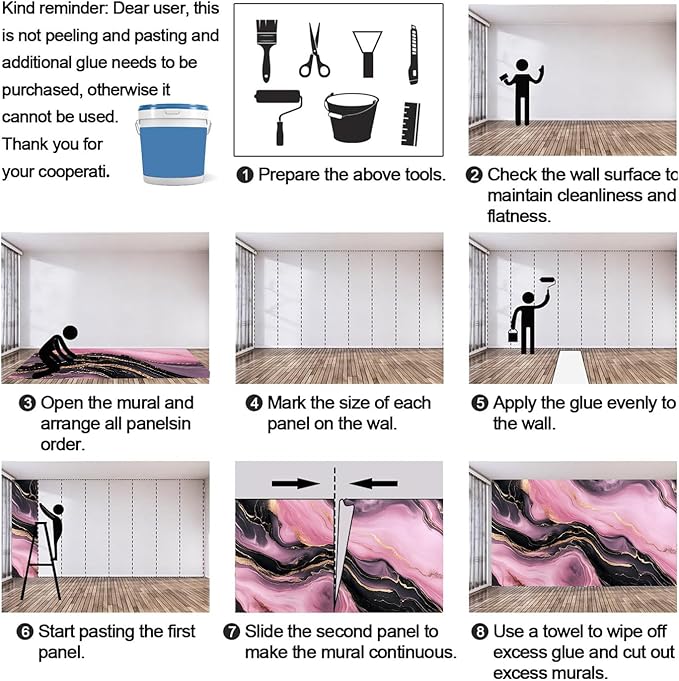 Pink Black Marble Wall Mural, Luxury Fluid Art 3D Wall Murals, Gold Vein Abstract Marble Wallpaper Mural, for Living Room Bedroom Large Wallpaper Indoor Decor 118" W x 82.6 "H