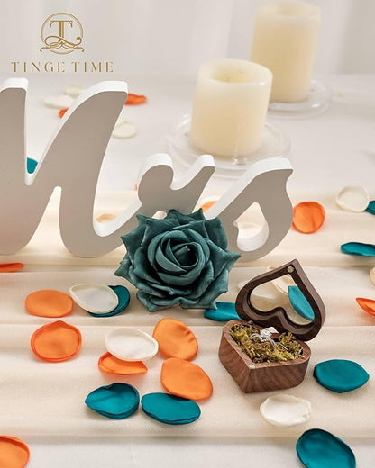 TINGE TIME 400pcs Silk Flower Petals for Wedding, Rose Petals for Decoration, Fake Flower Petals for Bridal Showers, Flower Girl Petals for Anniversaries and Parties (Burnt Orange & Peacock Green)