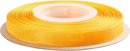 3/8 Inch Yellow Gold Shimmer Sheer Organza Ribbon Sheer Chiffon Ribbon 50 Yards-Roll Multiple Colors Available for Gift Wrapping Wedding Events Christmas Décor