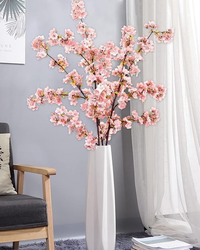Sunm Boutique Plum Blossom Artificial Flowers Simulation Flower Table Decoration Accessories Party Beach Theme Decorations Artificial Cherry Blossom Flower (Pink Cherry Blossom, Pack of 3)