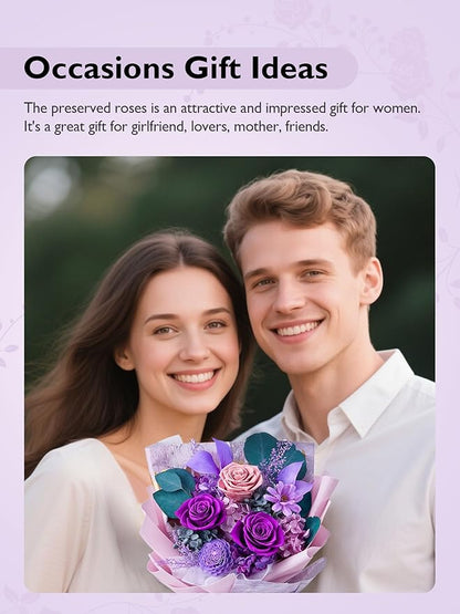 Eterfield Flowers for Delivery Prime, Forever Flowers Bouquet, Preserved Roses and Purple Flowers Birthday Gifts for Her Women Wife Mom Grandma Graduation Valentine's Day Mother's Day