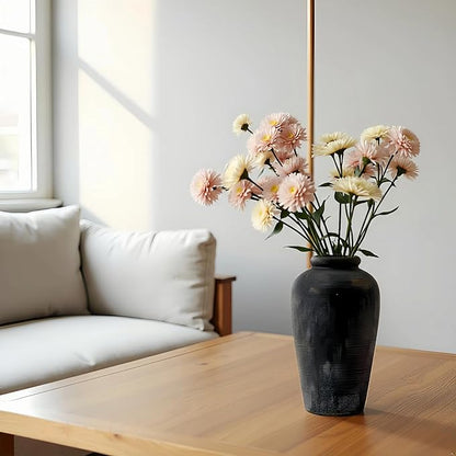 Large Ceramic Vase, 11 inch Minimalist Vase for Home Decor, Handmade Farmhouse Flower Vase for Table Centerpiece, Wedding, Living Room, Kitchen Decoration, Shelf Decor (Black)