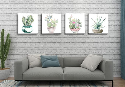 Succulent Plants Bathroom Decor Wall Art, Green Cactus Pictures Canvas Print, Botanical Paintings for Bedroom Living room Office Decoration - 16" X 16"