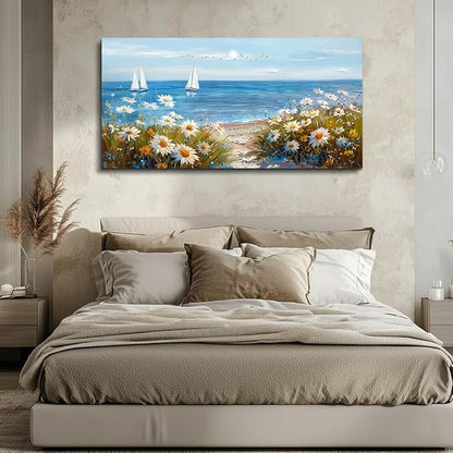 PHAOHUAXM Wall Art For Dining Room Kitchen Blue Ocean Landscape Painting Art Pictures Living Room Decor Vintage Landscape Canvas Print Suitable For Bedroom Office Farmhouse Wall Decoration 24x48 In