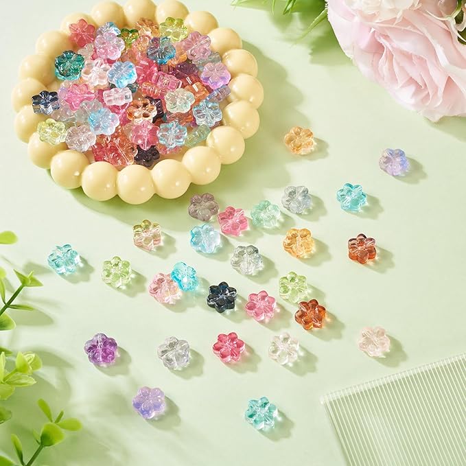 Craftdady 120pcs Flower Spacer Beads Floral Glass Beads Colorful Cute Bracelet Beads Handmade Craft Beads 13mm Earring Loose Beads for DIY Necklace Jewelry Making