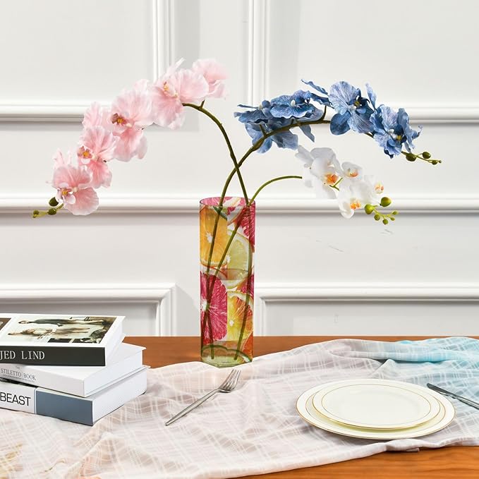 Flower Vase Clear Plastic Cylinder Vases Decor for Centerpieces Home Storage Office Weddings Summer Multicolored Citrus Slices 11.8 x 3.9 in
