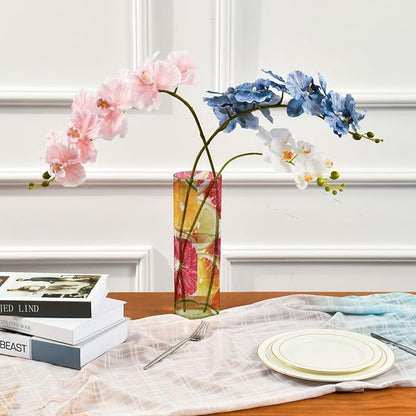 Flower Vase Clear Plastic Cylinder Vases Decor for Centerpieces Home Storage Office Weddings Summer Multicolored Citrus Slices 11.8 x 3.9 in