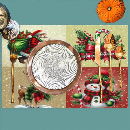 Christmas Waffle Santa Claus Cute Placemats Set of 1 PVC Vinyl Non Slip Table Mats Heat Resistant Place Mats Washable Wipeable Dining Table Mat for Kitchen Decor Party Indoor Outdoor Decorative Gift