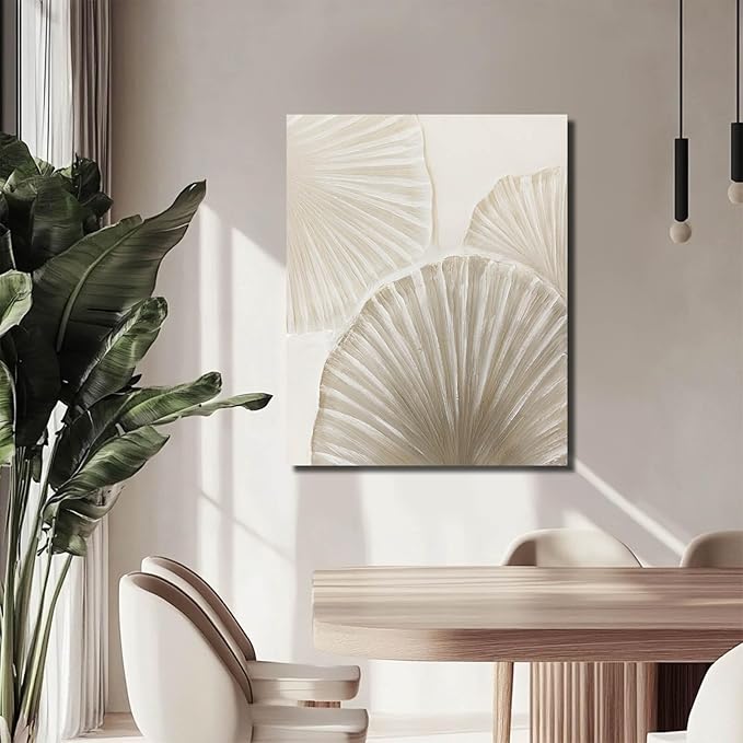 WINKAILIN Beige and White Abstract Shell Canvas Art Modern 32x40 inch Wall Decor for Living Room Bedroom Office Wall Decoration