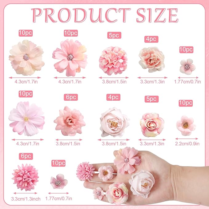 Faux Flower Heads Mini Pink Artificial Flower Heads Fake Peony Daisy Rose Flowers Multicolor Small Silk Daisy Flower Heads for Craft Garland Wedding Party DIY Home Decoration,2-4 cm