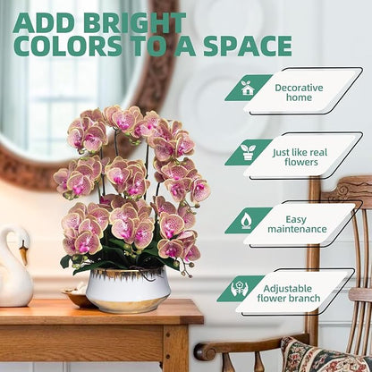 CXGS Orchids Artificial Flower Real Touch Faux Orchid in Large Ceramic Vase 23.6'' Realistic PurpleSpots Fake Phalaenopsis Floral Arrangements Centerpiece Table Home Indoor Decor