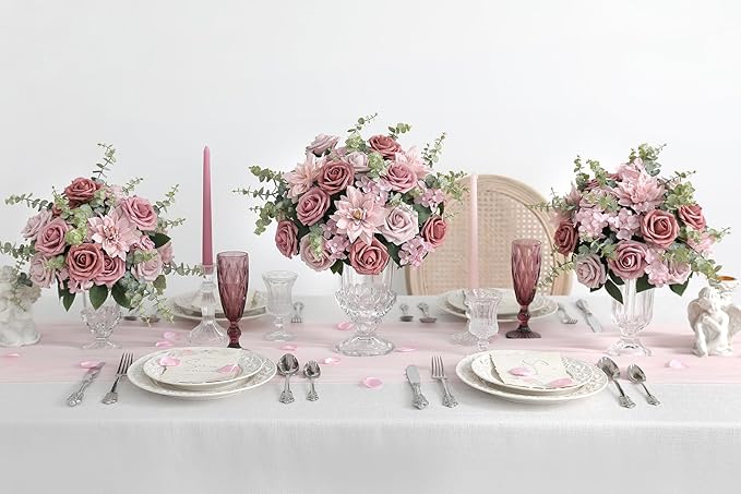 YYHUAWU Artificial Flowers Combo Box Set Gradient Color Flower Leaf with Stems for DIY Wedding Bouquets Centerpieces Baby Shower Party Home Decorations