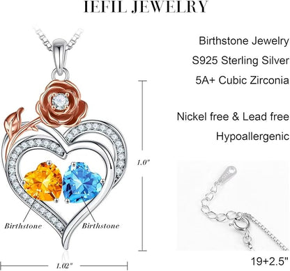 Iefil Christmas Gifts for Wife - 925 Sterling Silver Birthstone Necklace, Stocking Stuffers for Women Wife Girlfriend Mom