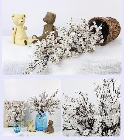 JAKY-Global 10pcs Babys Breath Artificial Flowers with Vase Gypsophila Bouquet Bulk Fake Spring Silk Flowers Real Touch Faux Floral for Home Garden Wedding Christmas Party DIY Decor (White)