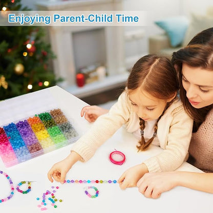 XSEINO About 7200PCS 6mm Glass Beads Bracelet Making Kit,144 Assorted Designs Special Color Series Crystal Floral Pearl Crack Ink Dual Colorful Beads for Bracelet and DIY Crafts and Jewelry Making
