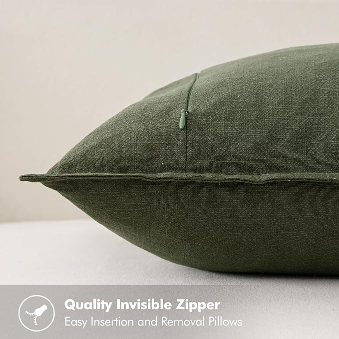 MIULEE Decorative Linen Euro Sham Pillow Covers 26x26 Dark Olive Green Boho Farmhouse Neutral Christmas Couch Throw Pillows for Bed Pack of 2 Accent Modern Pillowcase Sofa Livingroom Home Decor