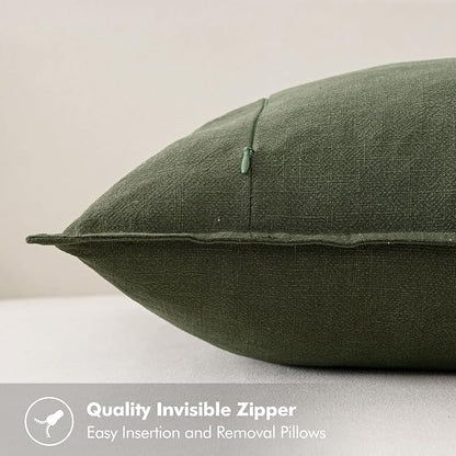 MIULEE Decorative Linen Euro Sham Pillow Covers 26x26 Dark Olive Green Boho Farmhouse Neutral Christmas Couch Throw Pillows for Bed Pack of 2 Accent Modern Pillowcase Sofa Livingroom Home Decor