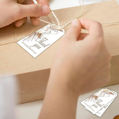 Thank You for Celebrating with Us Tag, 50 Pcs Boho Thank You Paper Lables, 2x3 Inch Gift Tags with String for Wedding Birthday Baby Shower Bridal Shower, Party Decoration-A05
