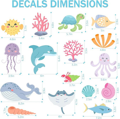 AOWDIAO 58 Pcs Ocean Animals Wall Decals - Peel and Stick Under The Sea Kids’ Room & Nursery Decor