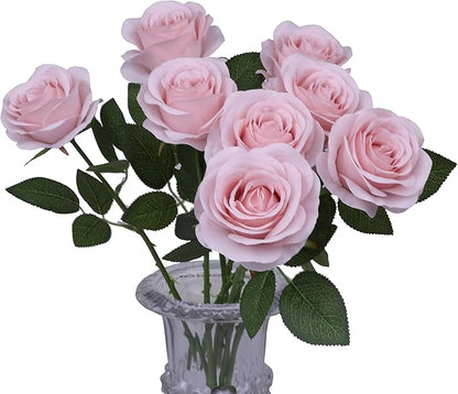 12pcs Roses Artificial Flowers Real Touch Fake Flowers with Long Stems Silk Flowers for Wedding Bouquet Centerpices Decorations Party Bridal Baby Shower Home Decor (Dusty Pink)