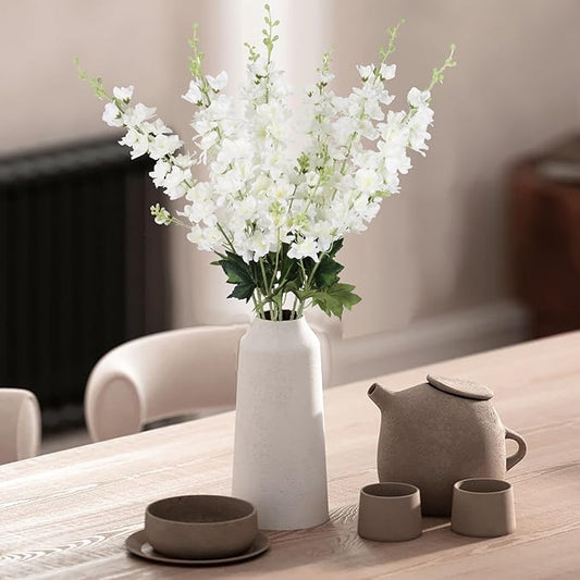 White Delphinium Artificial Flowers,8PCS Long Stem Silk Larkspur Flowers 33.5'' Faux Delphinium Stems for Tall Vase Home Wedding Table Decor(White)