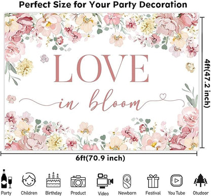 Sensfun Love in Bloom Bridal Shower Decorations Backdrop Rose Pink Wildflower Wedding Shower Background Boho Floral Engagement Banner Wedding Bachelorette Party Decorations Supplies 6x4ft