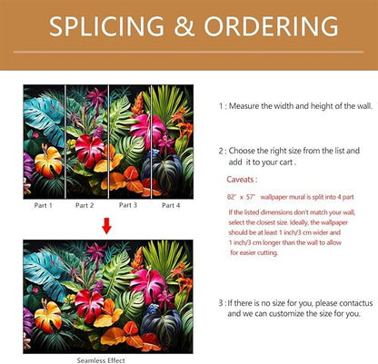 Tropical Jungle Wallpaper Peel and Stick Colorful Botanical Leaf Self Adhesive Wall Mural for Living Room Bedroom 82"x57"