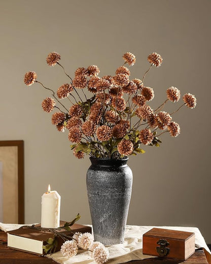 DuHouse 6pcs Artificial Flowers Faux Silk Pompon Mum,Silk Small Mini Chrysanthemum Ball with Stems for DIY Wedding Bouquets Centerpieces Vase Home Table Kitchen Decoration(Coffee)