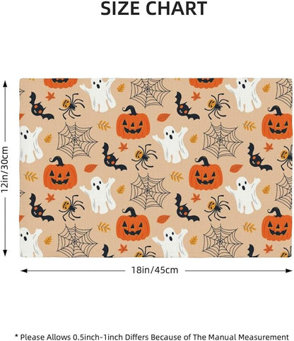 Placemats 4 pcs Halloween Double-Layer Imitation Linen Place Mats Non-Slip Heat-Resistant Tablemats for Home Restaurant Hotel 18×12 Inch