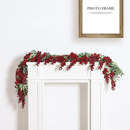 Duovlo 4Pcs 6.6Ft/Piece Imitation Silk Wisteria Garland Hanging Flower Vine for Home Outdoor Garden Ceremony Wedding Arch Floral Decor (Red)