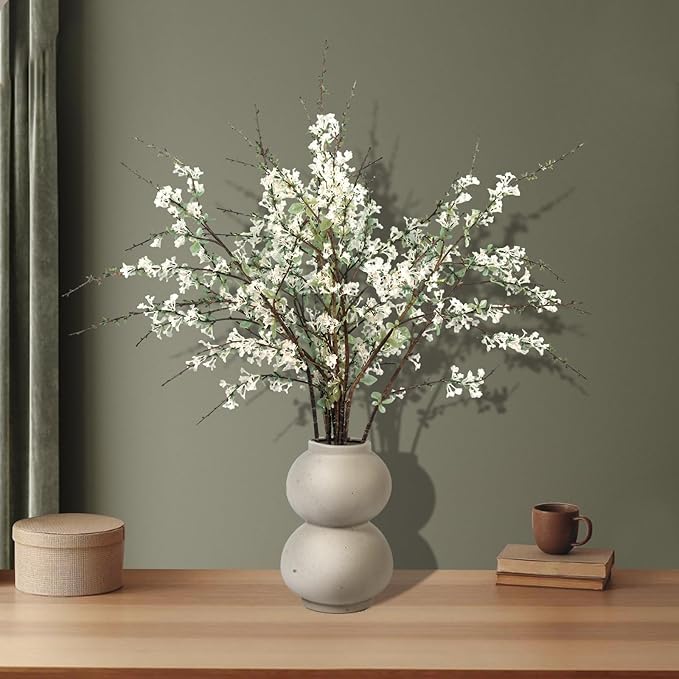 10PCS White Snow Willow Branches – 32'' Real Touch Artificial Flowers, Tall Branches for Vase, Everyday Faux Floral Arrangements for Living Room, Entryway, Office, Farmhouse Minimalist Home Décor