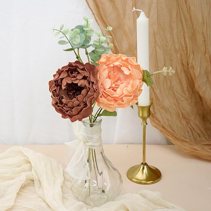 Artificial Flowers, 16pcs Realistic Rose for DIY Wedding Bouquets Centerpieces Arrangements, Terracotta Peonies Flowers with Stem Bridal Shower Party Home Decorations