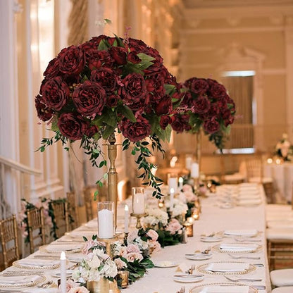 Artificial Peonies Silk Flowers, Burgundy Faux Peony Bouquet 4 Bundles Florals Arrangements for Farmhouse Home Boho Wedding Table Centerpiece, Fake Plastic Flowers Bulk for Vase Decoration (Burgundy)