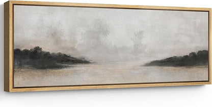 SIGNFORD Large Framed Canvas Print Wall Art Misty Forest Landscape Tranquil Nature Scene Illustrations Modern Art Relax/Calm Warm for Living Room, Bedroom, Office - 60"x20"