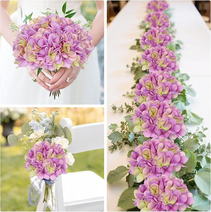 Hollyone 6 Pcs Purple Hydrangea Artificial Flowers Heads with Stems Silk Faux Hydrangea Purple Fake Flowers for Home Indoor Outdoor DIY Floral Wedding Flower Bouquets Kitchen Table Centerpiece Decor