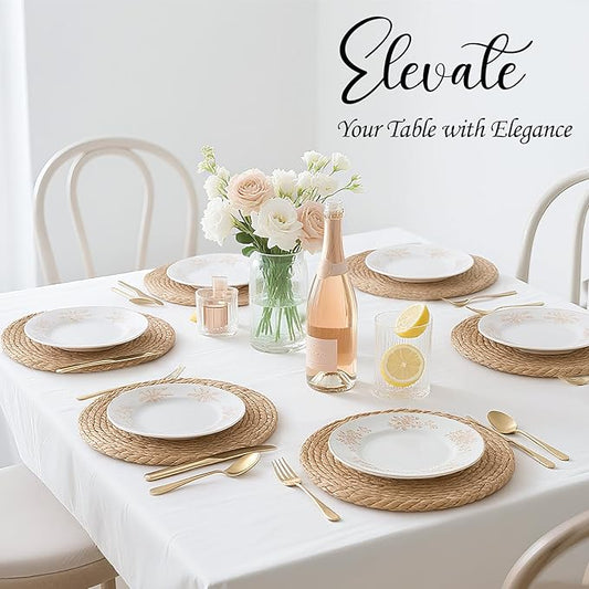13 Inch Woven Placemats Set of 12, Rustic Round Placemat for Dining Table, Boho Jute Charger for Dinner Plates, Farmhouse Winter Holiday Decor, Water Hyacinth Wicker Rattan Braided Place Mats