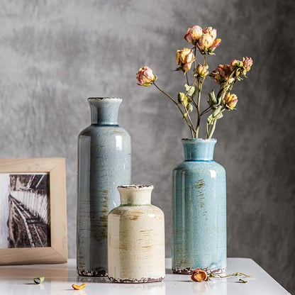 CwlwGO- Ceramic Vase 3 Piece Set, Small Flower vases for Home Decoration, Modern Farmhouse Decoration, Living Room,Table Shelf, Centerpieces, Fireplace and Entrance Decorations-Multicolor.