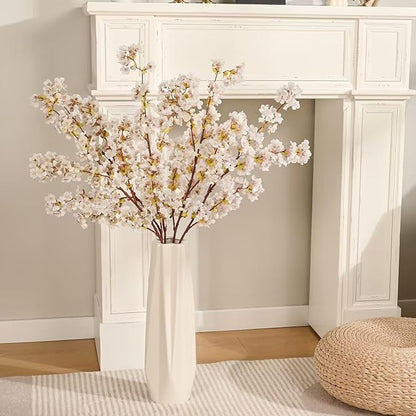 Sunm Boutique Silk Cherry Blossom Branches, Artificial Cherry Blossom Tree Stems Faux Cherry Flowers Vase Arrangements for Wedding Home Decor, Set of 5