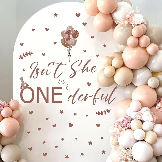 Isn't She Onederful Decals 1st Birthday Party Theme Sign Backdrop Sticker Arch Decal First Birthday Decorations for Girls Photography Background Baby Girls Vinyl Stickers for Party Supplies Gift Decor